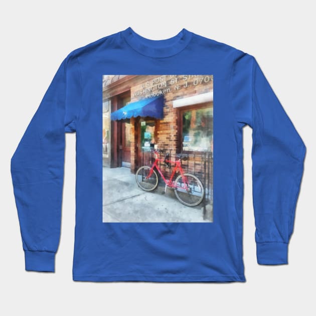 Hoboken NJ - Bicycle By Post Office Long Sleeve T-Shirt by SusanSavad